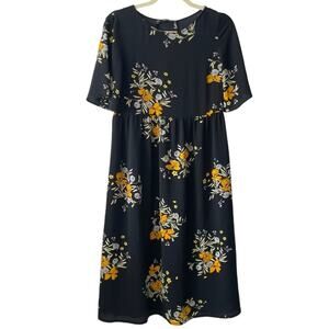 Zara Floral Midi Dress | Black & Yellow | Small